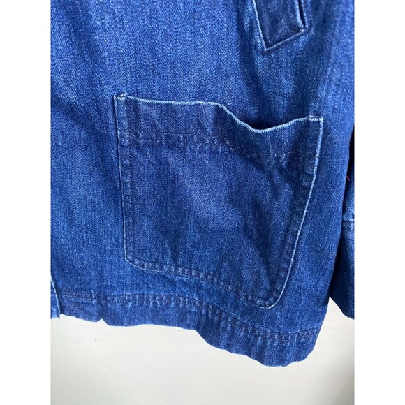 Vtg David Brooks Denim Chore Barn Jacket Suede Collar Womens Large Wool lining - Picture 11 of 16